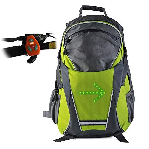 MAGICE Bicicleta Mochila de Ciclismo con indicador de señal LED, Inalámbrica Mando a Distancia Seguridad Intermitente Luz Hombro Mochila - 18L,Green