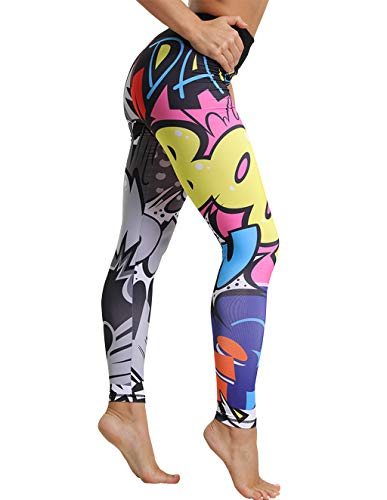 Mallas Deporte Mujer Leggins Yoga Pantalón Medias Deportivas Patrón de Dibujos Animados Gym Pantalones Deportivos Elástico Polainas para Running Pilates Fitness Ejercicio (Multicolor, XL)