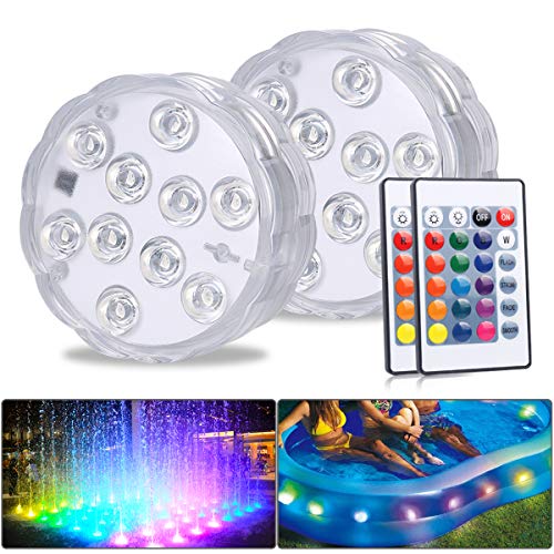 MAVIE RGB Bajo el Agua LED Luz/Lámpara con Mando a Distancia, 10 LED Multi Color Agua Densidad Parpadean Luz Brillante Para Boda/Fiesta/Navidad/piscina/Fish Tank Decoración(2 PACK)