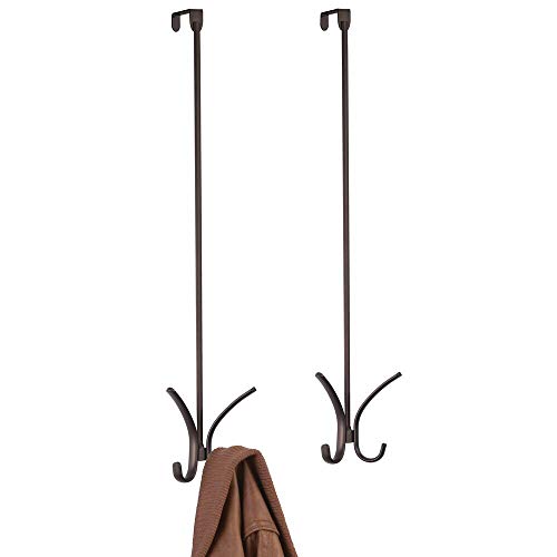 mDesign Pack of 2 Wardrobe Hooks - Stainless Steel Hooks for Hanging Over the Door - 4 Hooks for Coats, Jackets Etc - Door Hooks for Hallways, Bathrooms and Perfect on Wardrobes - Bronze