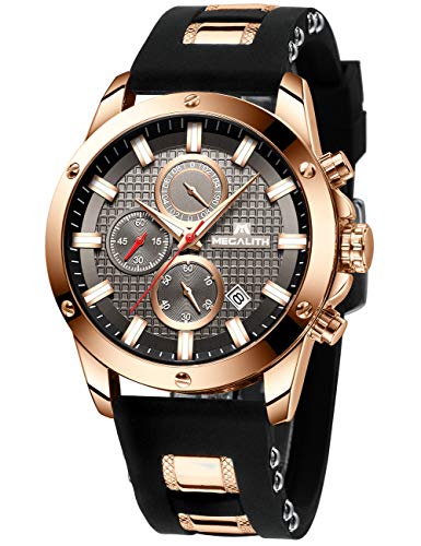 MEGALITH Reloj Hombre Negro Cronografo Reloj Grande Hombre Deportivo Analógico Reloj de Pulsera de Goma Impermeable Luminosos