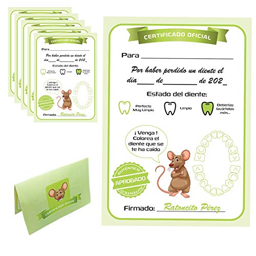 MFS Myfuturshop® Carta ratoncito Pérez Certificado de Diente Limpio 10 Unidades. Regalo Original para niño y niña.