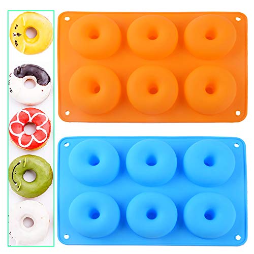 Mirrwin Bandeja para Hornear buñuelos Moldes de Silicona con Forma de Donut 6 Cavidades Antiadherentes Juego de 2 Molde de Silicona para Hornear Donut Uso para Galletas Buñuelos Bizcochos Muffins