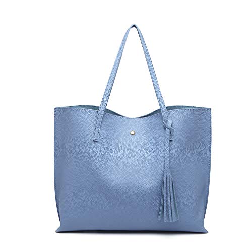 Miss Lulu Bolsos de moda para mujer Cuero PU Asa superior Bolsa de asas Hombro Satchel Bag (Azul)