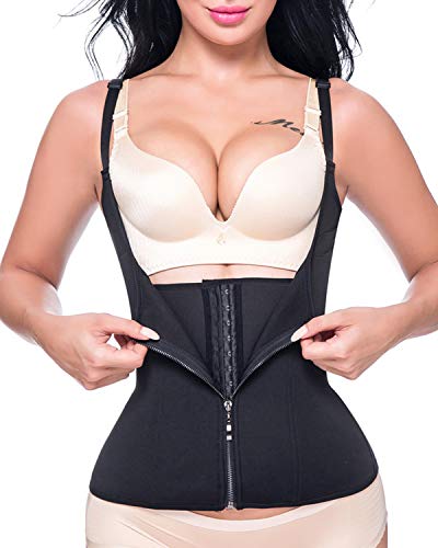 MISS MOLY Fajas Reductoras Adelgazantes Mujer Neopreno Sauna Body Top Reducir Cintura y Abdomen Cincher Bustiers Corsé 14 * 3 Gancho y Cremallera Sudoración Chaleco para Fitness Postparto