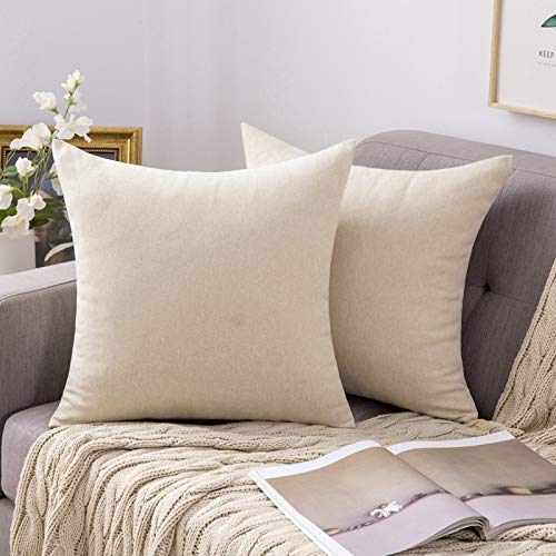 MIULEE 2 Piezas Fundas de Cojines Almohada Caso de la Cubierta del Amortiguador Decorativo Compuesto de Lino de Imitación con Poliéster Duradero Decoración para Sofá Cama 65x65cm Beige