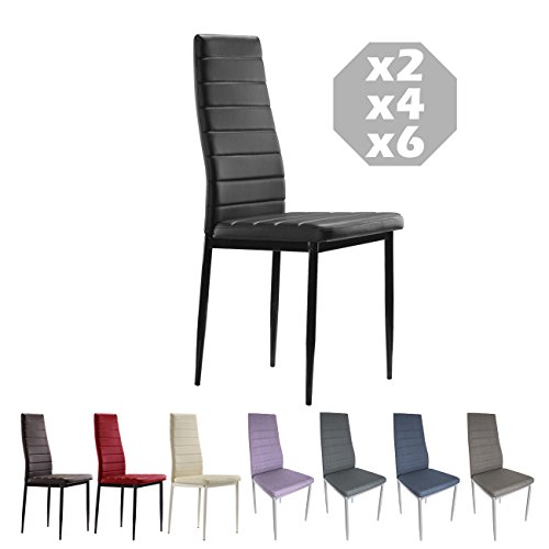 MOG CASA - Juego de 6 sillas de Comedor con Patas metálicas y tapizadas de Piel sintética alcochado - Dimensiones 42x42x98cm - (Negro, 6)