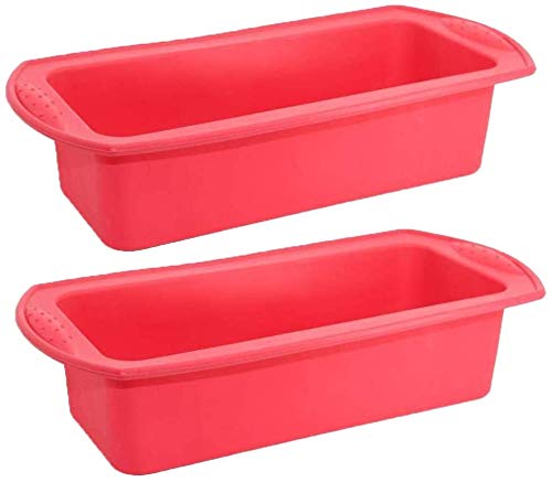 Molde Hornear Rectangular, Silicona para pan - Juego de 2 - BETOY Moldes para hornear antiadherentes de silicona para panes, pasteles y lasaña - 27 * 13 * 6.5CM, color rojo