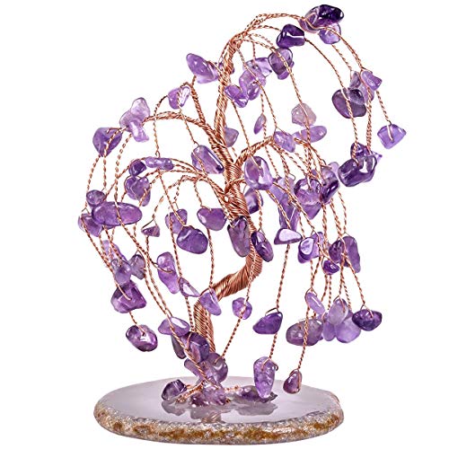 mookaitedecor - Árbol de la Vida Decorativo, Piedra de energía, Base de ágata Natural Feng Shui Cristal curativo, Piedra, Morado