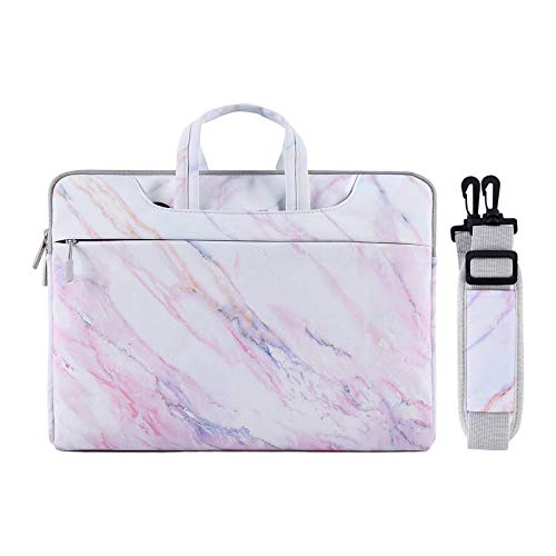 MOSISO Funda Protectora Compatible con 13-13.3 Pulgadas MacBook Air/MacBook Pro Retina/2019 Surface Laptop 3/Surface Book 2, Bolsa de Hombro Blanda Maletín Bandolera de Patrón Mármol, Rosa