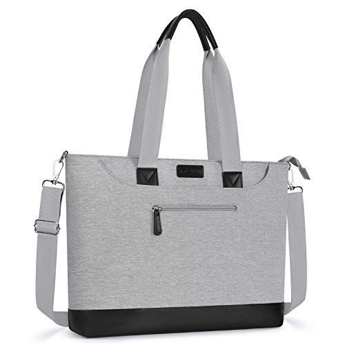 MOSISO Tote Bolsa con Puerto de Carga USB Compatible con 17.3 MacBook&Notebook, Maletín de Trabajo Negocios Viaje Funda de Transporte Hombro Mano,Gris