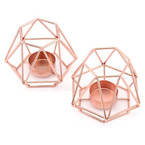 MoYouno Juego de 2 Piezas de Soporte de luz de té de Metal, candelabro Decorativo de Hierro Hueco, Adorno para el hogar para Sala de Estar, Boda, Fiesta (Rose Gold)