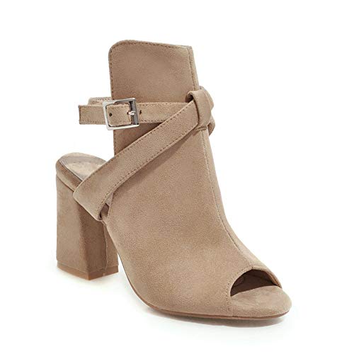 Mujer Tacones Altos Zapatos de Tacón Boda Fiesta Moda Sandalias Ancho Tacón Alto High Heels Pumps,Beige,36