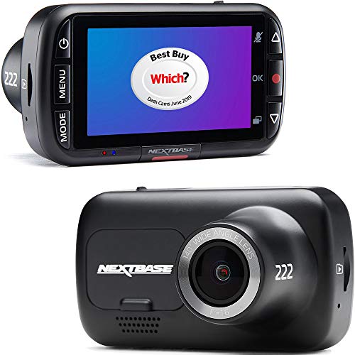 Nextbase 222 - Dash CAM, Cámara del Tablero del automóvil - Full HD 1080p / 30fps Grabación en DVR CAM - Ángulo de visión de 140 ° de Ancho - GPS - SOS Emergency