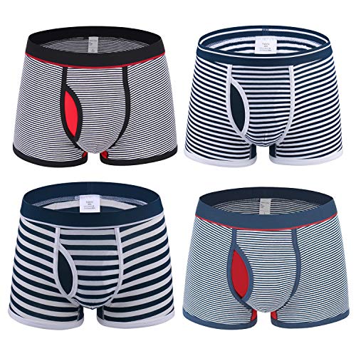 Nuofengkudu Hombre Chico Adolescente 4 Pack Raya Print Bóxers Ajustados Braguitas Ropa Interior Mutande Deporte Elástico Pantalones Cortos Trunks-2 Tamaño XL