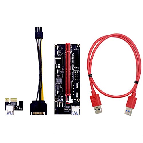 Odoukey PCIE Riser 1X a 16X Gráficos de extensión para la GPU Minería Desarrollado Adaptador de Tarjeta Riser, USB 3.0 Cable 60cm, Dos Cables 6PIN y Cable de alimentación (Ver 009S, Paquete de 4)