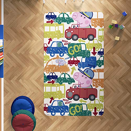 Oedim Alfombra PVC Peppa Pig George Cars | 95 x 95 cm | Producto Oficial y Original | Suelo vinílico | Decoración del Hogar | Peppa Pig |