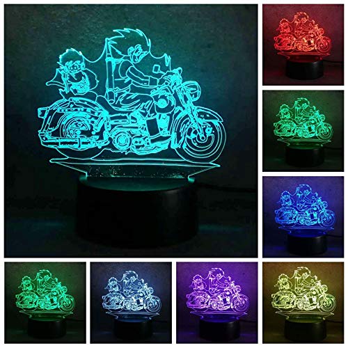 olwonow Hot Dragon Ball Fans Gift Son Goku Goten Saiyan Figuras de acción Montar en Motocicleta Coche 7 Cambio de Color Luz de Noche Lámpara de Mesa