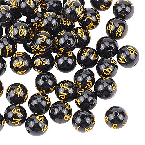 OLYCRAFT, 47 Uds, 8mm, Cuentas de Ágata Negra Natural, Hebra de Piedras Preciosas, Cuentas Redondas Sueltas, Cuentas de Piedra Energética para Hacer Joyas