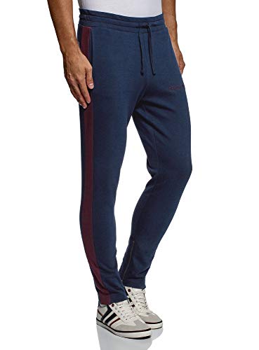 oodji Ultra Hombre Pantalones de Punto con Cordones, Azul, S