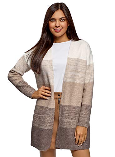 oodji Ultra Mujer Cárdigan Holgado con Bolsillos, Beige, ES 46 / XXL