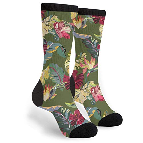 Osmykqe Papaya y hojas de Hawaii Textura exótica con hibiscos y hojas en estilo hawaiano Calcetines unisex deportivos deportivos novedosos con tubo