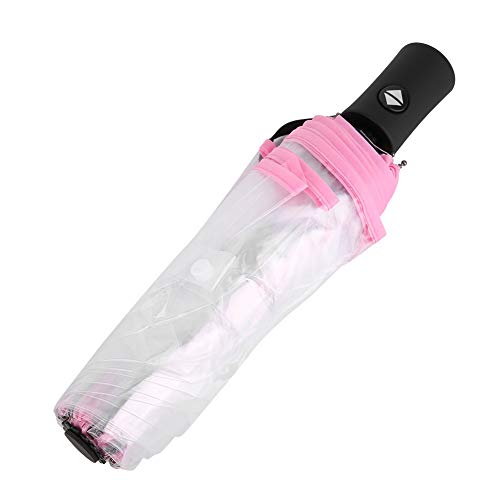 Oumefar Paraguas de Lluvia Transparentes Plegables automáticos, Paraguas de Moda tríptico portátil para Mujer con Mango Esmerilado para días de Lluvia al Aire Libre(Rosado)