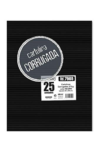 PACK 20 CARTULINAS CORRUGADAS 275 gr/m2 - Medida 50x65cm (grande) - Color: NEGRO - Material Reciclable