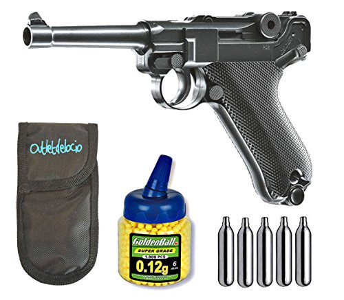 Pack Pistola airsoft Umarex U25874. P08 Legends. Calibre 6mm. + Funda Portabalines + Biberon 1000 bolas + bombonas Co2