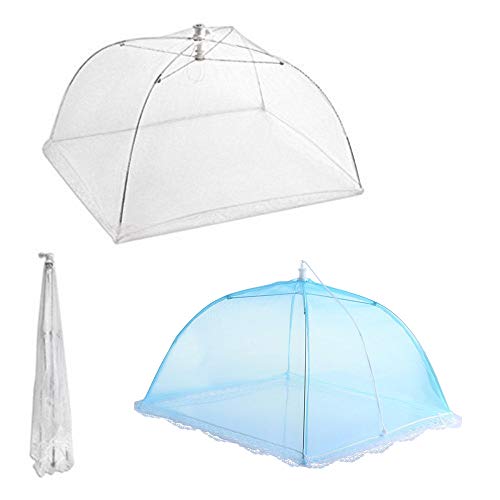 Paquete de 2 tiendas de campaña de malla ajustada de 43 cm,reutilizable y plegable,para alimentos al aire libre,tienda de campaña protectora para mantener fuera moscas,insectos,mosquitos (blanco+azul)