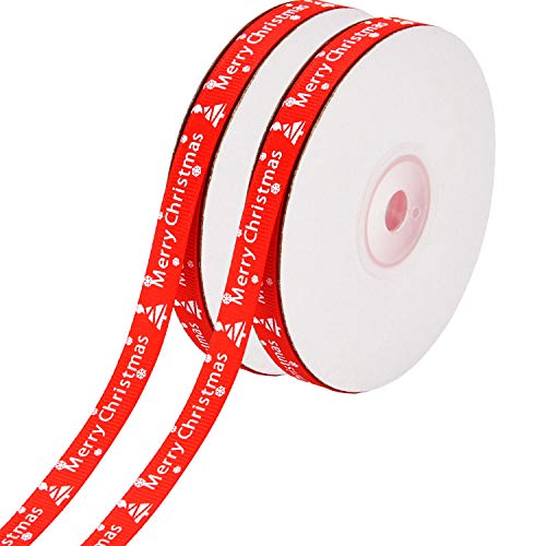 Patelai Cinta de papel de regalo impresa y feliz navidad 2 rollos 44 metros (10 mm de ancho) rojo