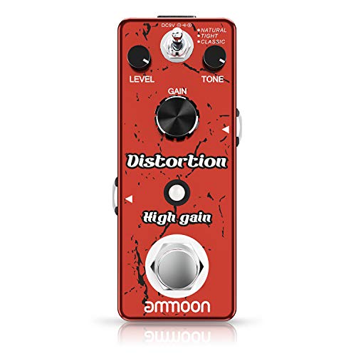 Pedal de Efecto de Guitarra Distorsionado, ammoon 3 Modos de Trabajo con Ganancia de Tono de Volumen, Puede Controlar el Bypass Verdadero, Carcasa de Metal