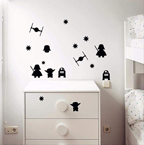 Pegatinas De Pared Dibujos Animados Star Wars Vinilo Estrella De La Muerte Darth Vader Robot Yoda Mural Art Vinyl Decal Para Niños Habitación Decoración Mural 58X20Cm