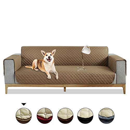 PETCUTE Funda de sofá Forros para Sofas Acolchada Impermeable de 3 plazas Ancho del Asiento Funda Ancho del Asiento hasta 66" Antideslizante Marrón Claro