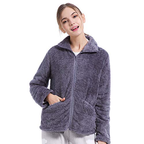 PimpamTex – Sudadera de Mujer de otoño-Invierno Manga Larga de coralina Polar calentita con Tacto Suave de Estar por casa – (S, Gris Marengo)