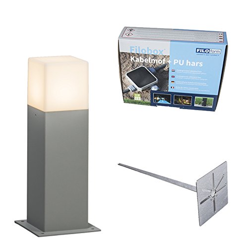 QAZQA Moderno Baliza 30cm gris pin tierra y kit conexión subterránea - DENMARK Aluminio/Plástico Cuadrada Adecuado para LED Max. 1 x 13 Watt