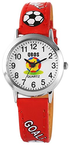 QBOS analógico reloj de pulsera para niños y jóvenes con cuarzo rp4822500005 Caja de metal con correa de piel sintética rojo y hebilla Esfera Blanco Cinta total longitud 20 cm ancho de banda 14 mm