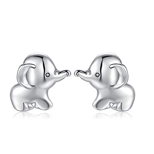 Qings Elefante Pendientes, Plata de Ley 925 Lindo Stud Pendientes Joyería Regalos para Mujeres niñas Hijas, Hipoalergénicas