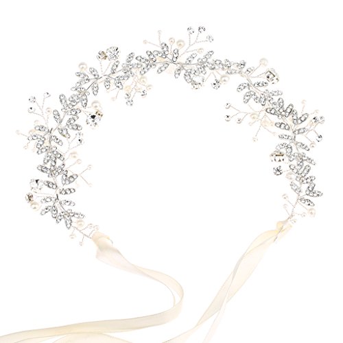 qiuxiaoaa Novia Diadema, Rhinestone Joyería de Perlas Mujeres Boda Banda para el Cabello Decoración Hecha A Mano