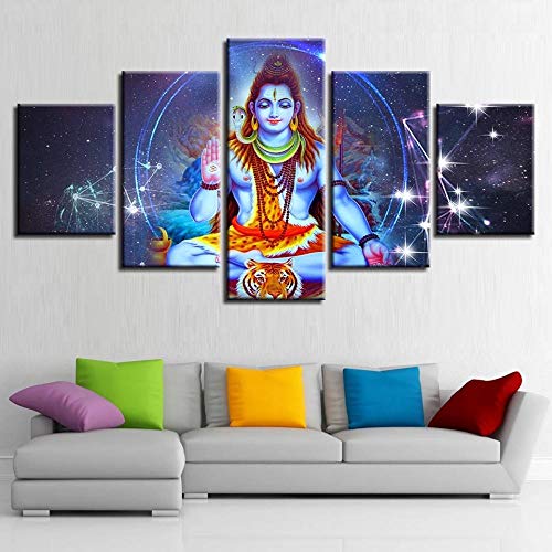 QMCVCDD 5 Cuadros En Lienzo Modernos Dios Hindú Shiva HD Arte De La Pared Impresa Moderno Decoración Dormitorio El Hogar Pintura De La Lona Foto Regaloenmarcado