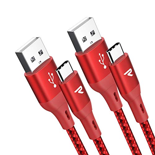 RAMPOW Cable USB Tipo C Cable USB C [2M-2 Unidades] 3A Carga Rápida Cargador USB C Compatible con Samsung Galaxy, Xiaomi Mi A1/Mi A2, LG, HTC, Sony Xperia XZ y más - Rojo