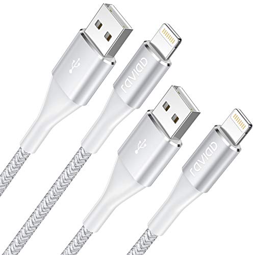 RAVIAD Cable Cargador iPhone [2Pack 2M] Cable Lightning Carga Rápida Trenzado de Nylon Cargador iPhone Compatible con iPhone 11 Pro XS MAX XR X 8 Plus 7 Plus 6S 6 Plus 5 5S 5C SE- Plata