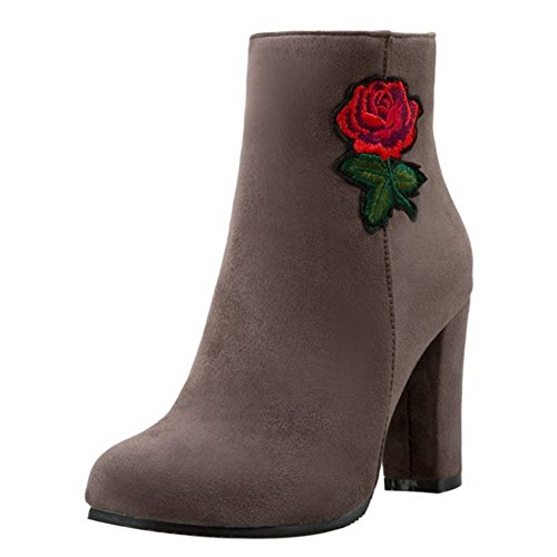 RAZAMAZA Mujer Moda Botas de Tacon Ancho Alto con Flor Bordado (45 EU, Apricot)