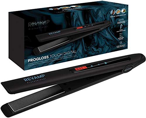 Revamp Progloss Touch Digital Plancha de Pelo con Placas de Cerámica – Alisadora y Moldeadora de Cabello para Alisado y Rizado, Control Táctil del Calor, Iónes Negativos, Cable Giratorio de 3m