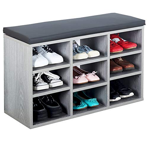 RICOO WM035-EH-A Banco Zapatero 79x49x30 Armario Interior con Asiento Organizador Zapatos Mueble recibidor Perchero Entrada Madera Roble Gris