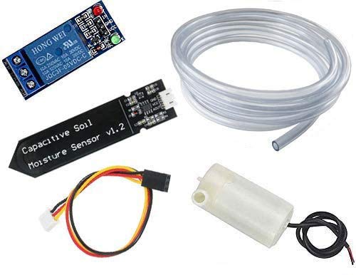 RUNCCI-YUN Sistema de Riego Automático DIY Kit para Arduino, 1 Canal 5V Relé Módulo + Sensor de Humedad del Suelo + Mini Bomba de Agua DC 3V 5V + 1M Tubería de Agua de PVC para Jardín Plantas Flor