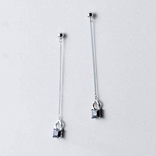 S925 Pendientes de Plata Pendientes de Personalidad Larga con Bloqueo de Diamantes para Mujer Joyería Romántica Simple para el Oído, W-L, diamante blanco