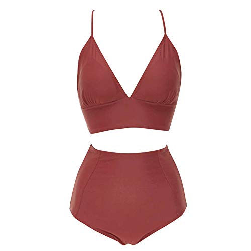 SAMENTHA Deep V traje de baño para mujer vendaje trajes de baño bikini conjuntos traje de baño ladrillo rojo M