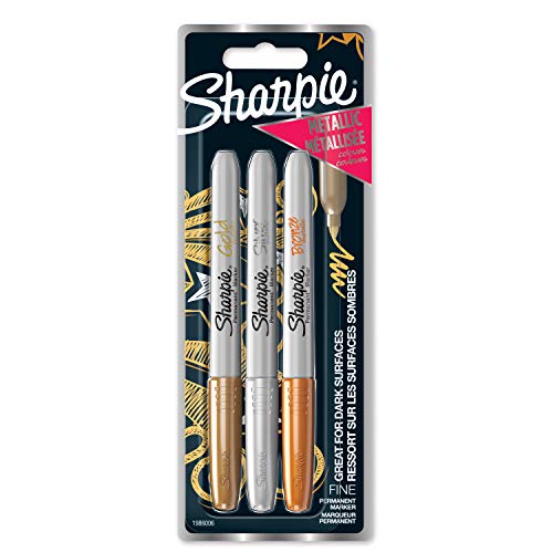 Sharpie – Juego de rotuladores permanentes, punta fina, color Assorted Metallic Colours 3 unidades