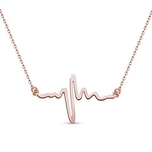 SHEGRACE Collar Heartbeat para Mujer en Plata de Ley 925 Chapado en Platino, Ajustable, 360 + 40 + 40 mm